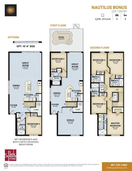2D floor plan layout for the Nautilus Bonus Townhome by Park Square Residential in Paradiso Grande Resort, Orlando, FL (Image 3).