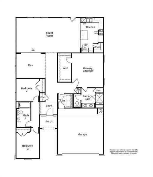 This floor plan features 3 bedrooms, 2 full baths and over 1,800 square feet of living space.