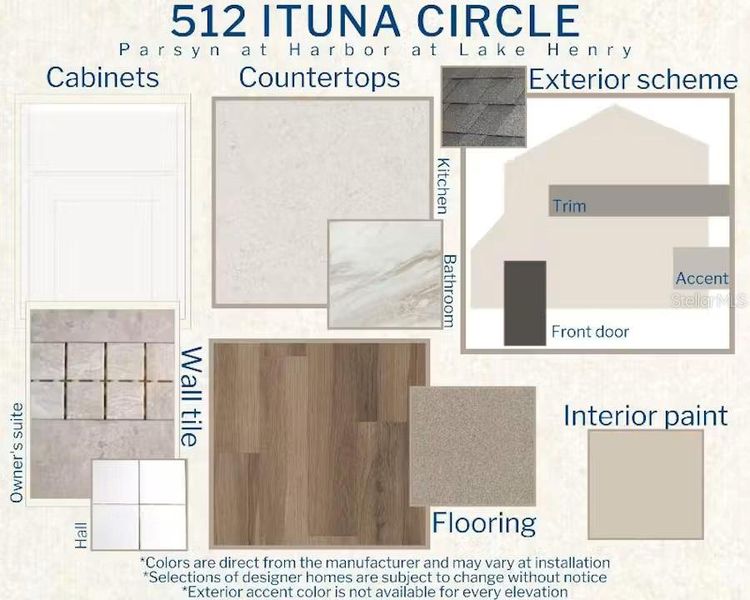 Sample of building materials used in homes in Harbor at Lake Henry - Single-Family Homes, Winter Haven (Image 4). Sample of building materials used in homes in Harbor at Lake Henry - Single-Family Homes, Winter Haven (Image 4).