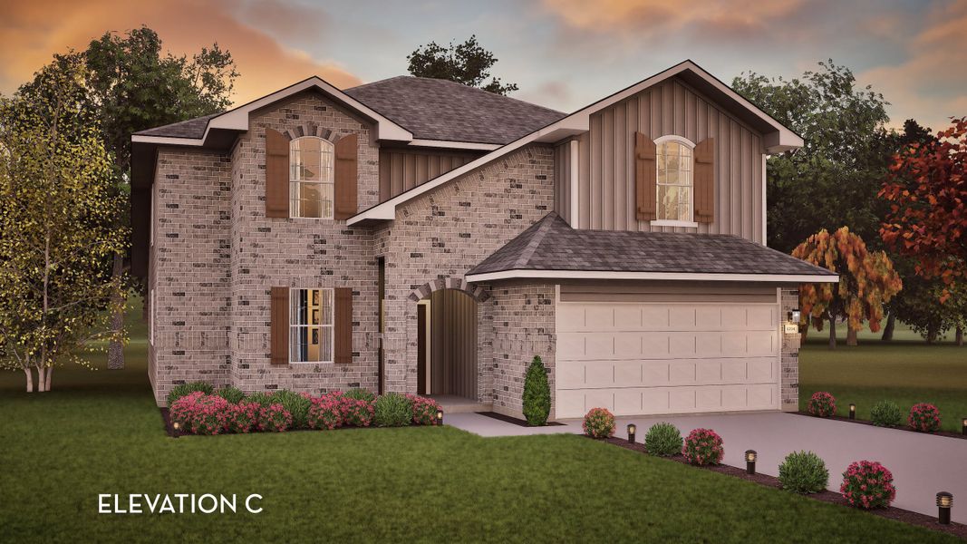 Representative exterior photo of a completed home built from the San Marcos by CastleRock Communities in Hickory Ridge, Elmendorf, TX (Image 22). Representative exterior photo of a completed home built from the San Marcos by CastleRock Communities in Hickory Ridge, Elmendorf, TX (Image 22).