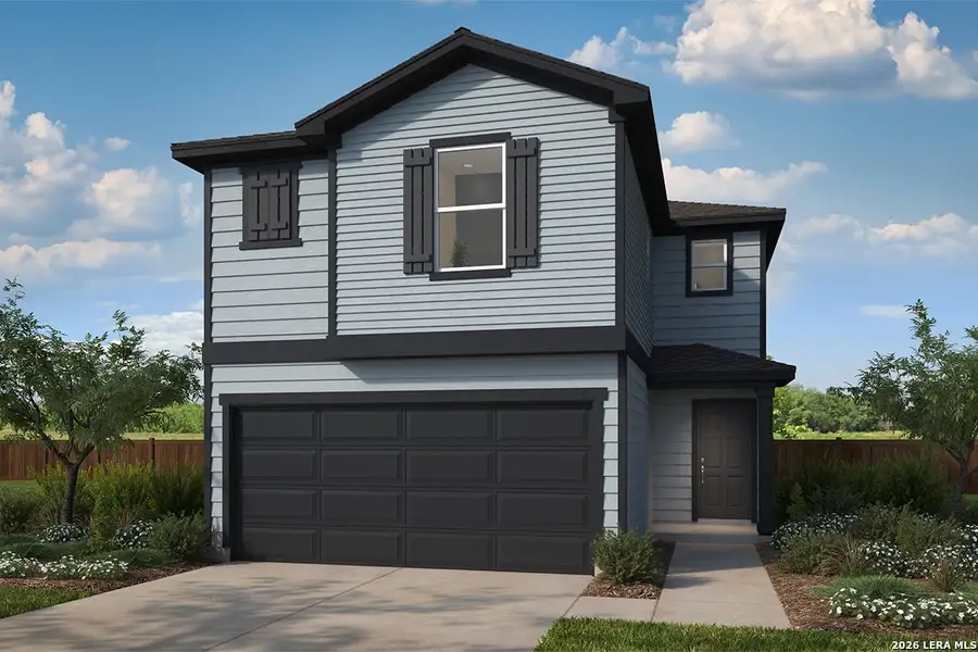 Front exterior of a new home in Nagel Crossing, San Antonio, TX, highlighting curb appeal (Image 1). Front exterior of a new home in Nagel Crossing, San Antonio, TX, highlighting curb appeal (Image 1).