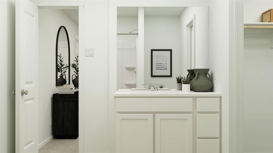 Furnished interior view inside a new home in Pradera: Cottage Collection, Uhland (Image 25). Furnished interior view inside a new home in Pradera: Cottage Collection, Uhland (Image 25).