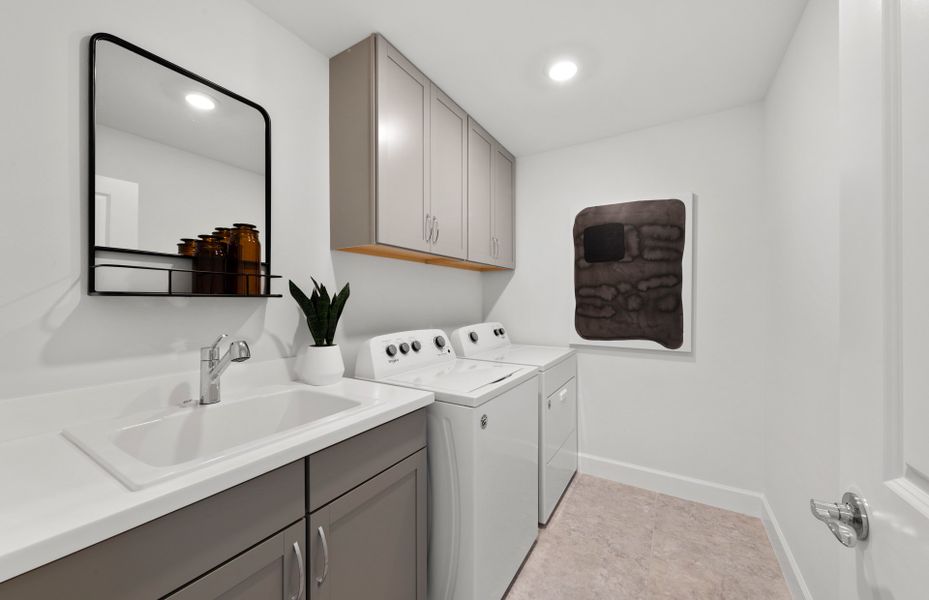 Laundry room with sink and cabinets for extra stor