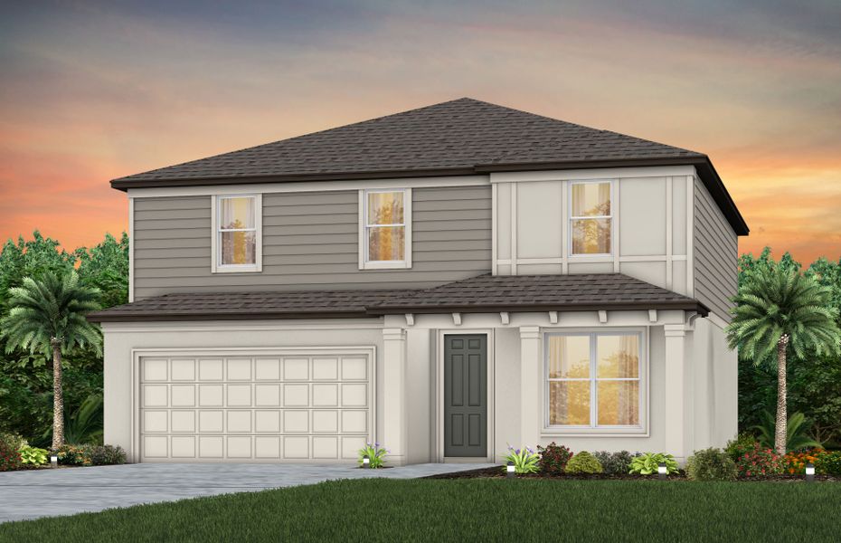 Representative exterior photo of a completed home built from the Valen by Pulte Homes in Hawthorne Ranch, Lakeland, FL (Image 17). Representative exterior photo of a completed home built from the Valen by Pulte Homes in Hawthorne Ranch, Lakeland, FL (Image 17).