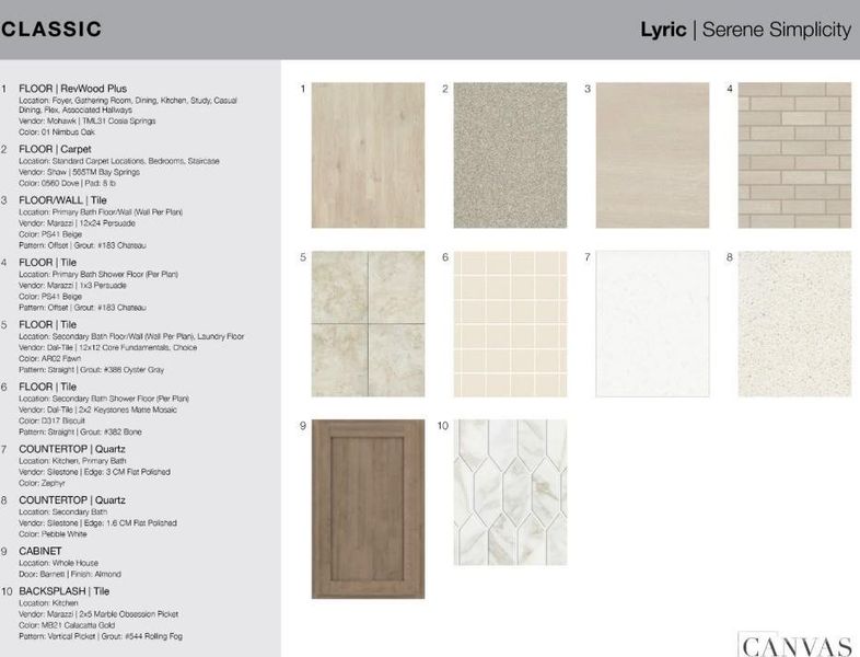 282 Stibbs Cross Road design selections. Home is currently under construction and selections are subject to change.