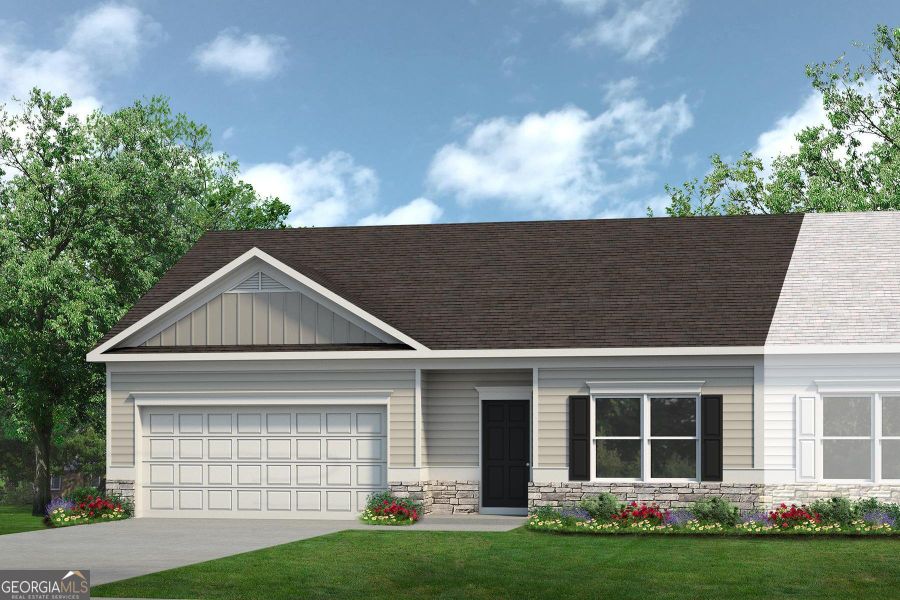 Front exterior of a new home in The Cottages of Silvertown, Thomaston, GA, highlighting curb appeal (Image 1). Front exterior of a new home in The Cottages of Silvertown, Thomaston, GA, highlighting curb appeal (Image 1).
