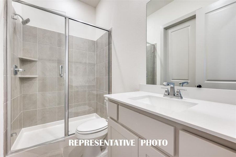 Guests will feel right at home in either of the beautifully finished guest baths our Brice floor plan has to offer.  REPRESENTATIVE PHOTO