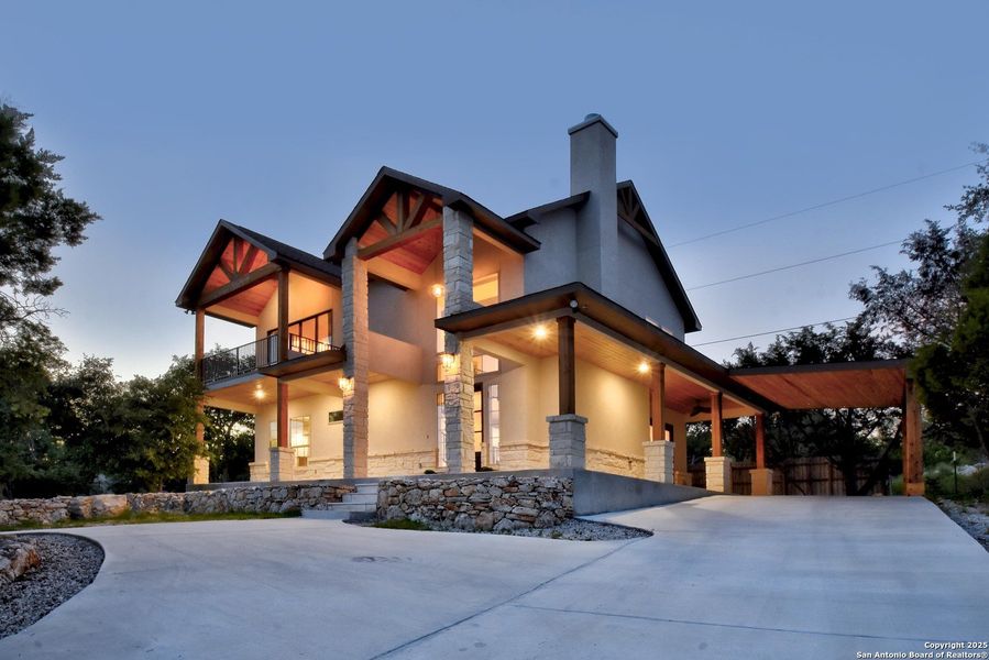 Front exterior of a new home in , Canyon Lake, TX, highlighting curb appeal (Image 1). Front exterior of a new home in , Canyon Lake, TX, highlighting curb appeal (Image 1).
