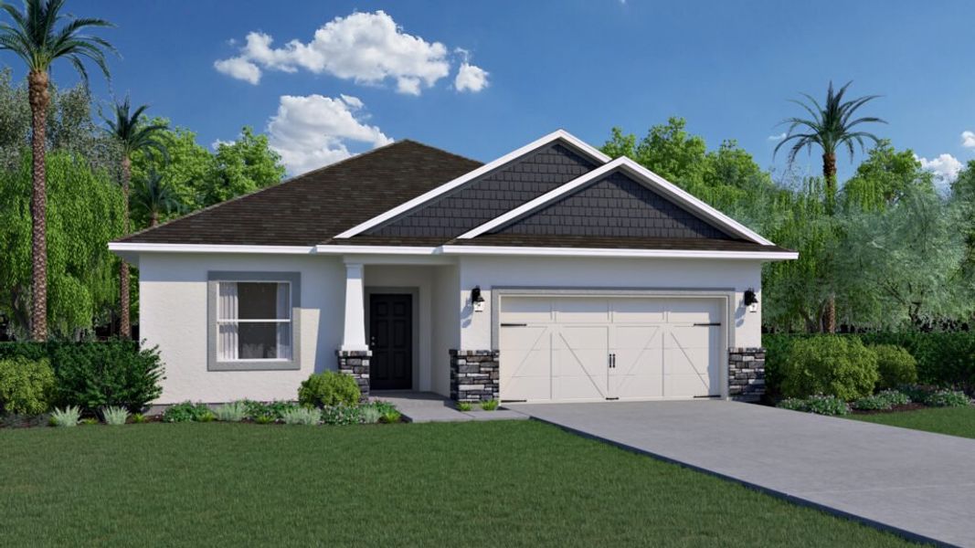 Representative exterior photo of a completed home built from the Biscayne by Holiday Builders in Spirit Of Sebastian, Sebastian, FL (Image 13). Representative exterior photo of a completed home built from the Biscayne by Holiday Builders in Spirit Of Sebastian, Sebastian, FL (Image 13).