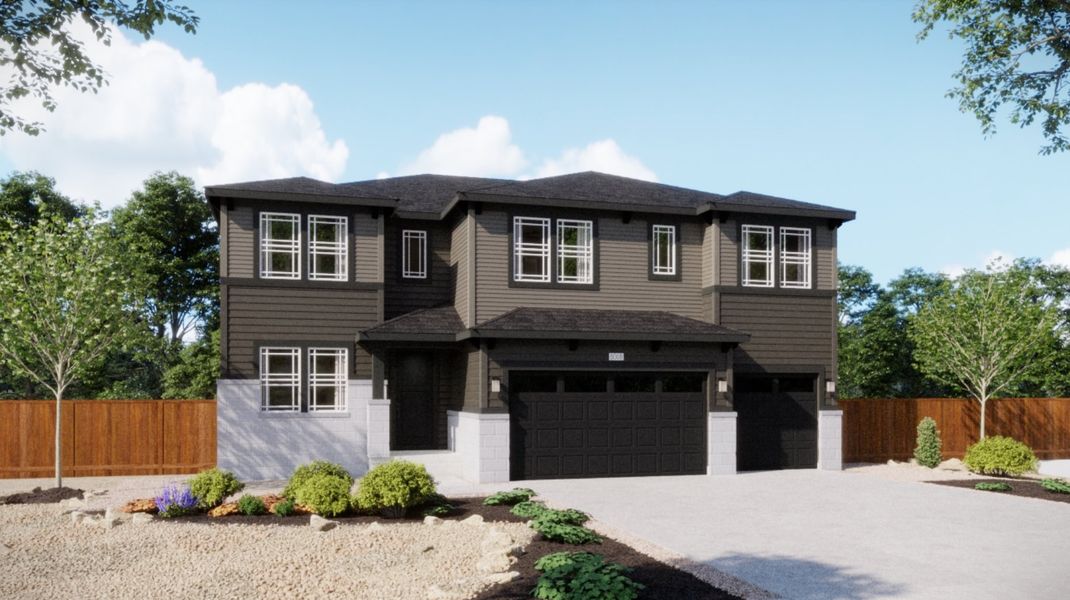 Front exterior of a new home in Talon Pointe, Thornton, CO, highlighting curb appeal (Image 1). Front exterior of a new home in Talon Pointe, Thornton, CO, highlighting curb appeal (Image 1).