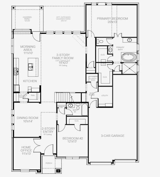 2D floor plan layout for the 3394W by Perry Homes in Two Step Farm 60', Montgomery, TX (Image 4).