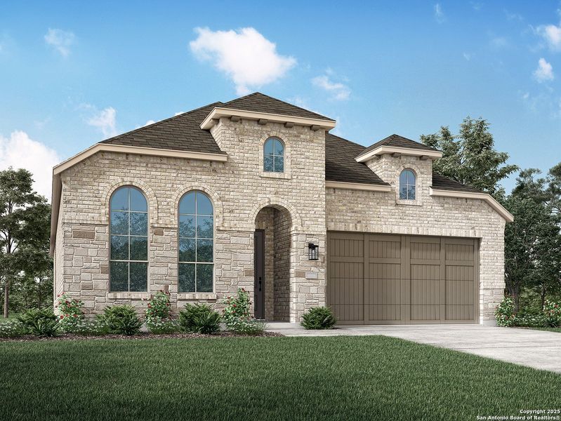 Front exterior of a new home in Davis Ranch, San Antonio, TX, highlighting curb appeal (Image 1). Front exterior of a new home in Davis Ranch, San Antonio, TX, highlighting curb appeal (Image 1).