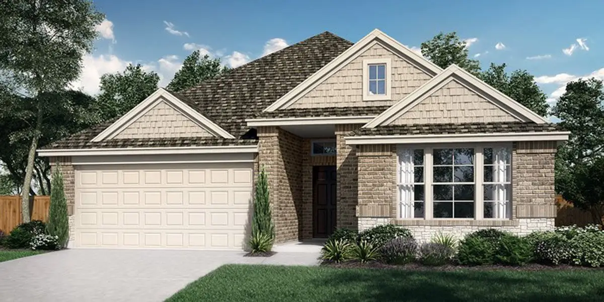 Front exterior of a new home in Clearview Ranch, Royse City, TX, highlighting curb appeal (Image 1). Front exterior of a new home in Clearview Ranch, Royse City, TX, highlighting curb appeal (Image 1).