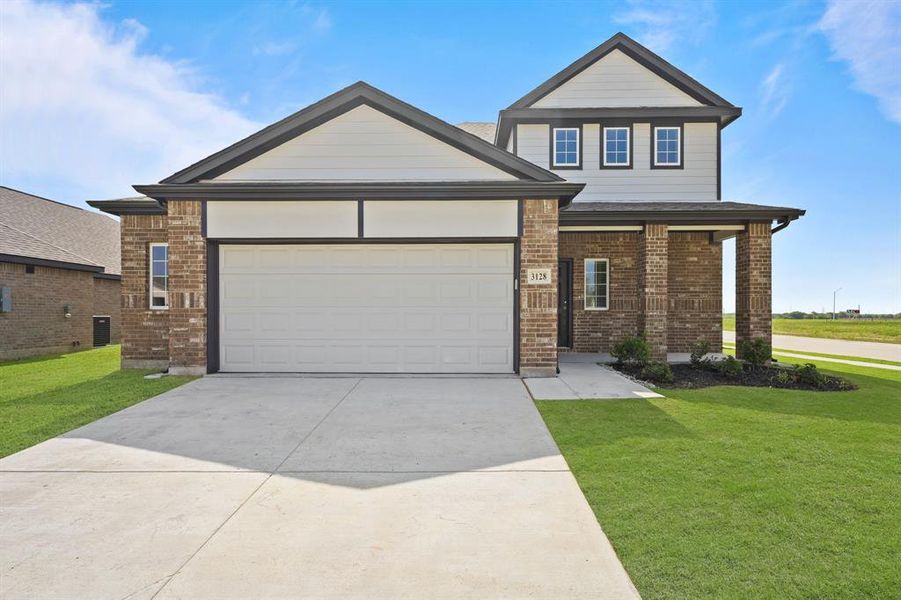 Front exterior of a new home in Burgess Meadows, Cleburne, TX, highlighting curb appeal (Image 2). Front exterior of a new home in Burgess Meadows, Cleburne, TX, highlighting curb appeal (Image 2).