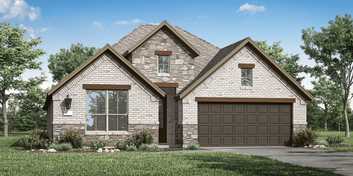 Representative exterior photo of a completed home built from the 4101 by Risland Homes in Wildflower Ranch, Justin, TX (Image 4). Representative exterior photo of a completed home built from the 4101 by Risland Homes in Wildflower Ranch, Justin, TX (Image 4).