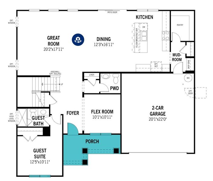 2D floor plan layout for the Lassen by Mattamy Homes in Bloom, Fuquay Varina, NC (Image 4).