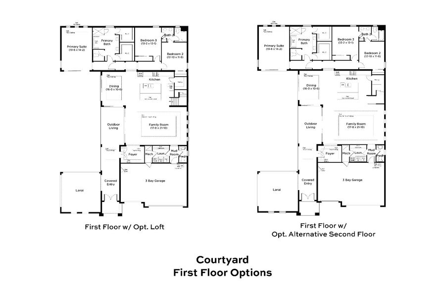 2D floor plan layout for the Courtyard by DRB Homes in River Preserve Estates, Parrish, FL (Image 4).