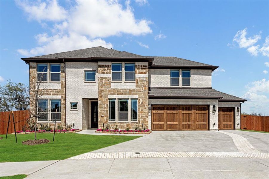 Front exterior of a new home in Villages of Walnut Grove, Midlothian, TX, highlighting curb appeal (Image 21). Front exterior of a new home in Villages of Walnut Grove, Midlothian, TX, highlighting curb appeal (Image 21).