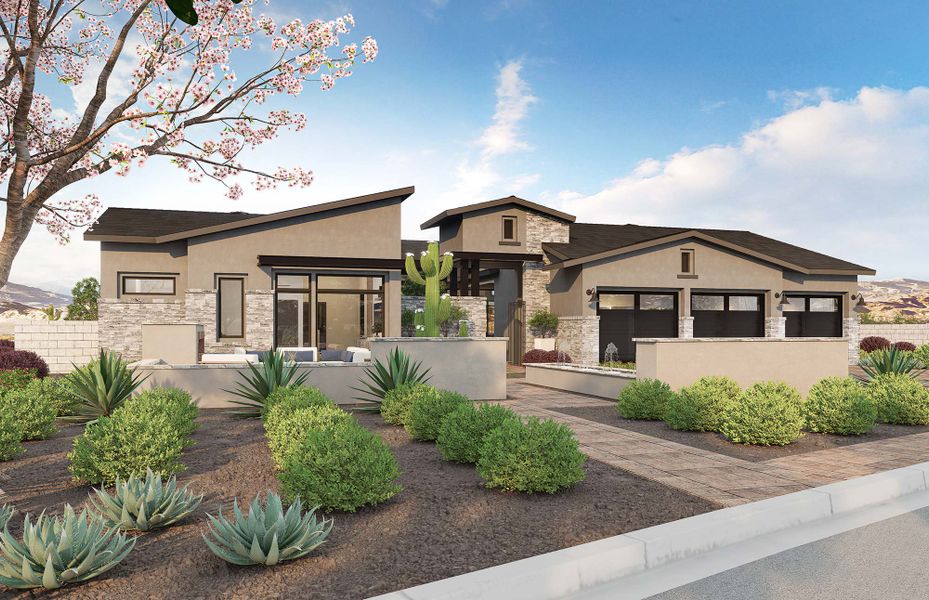 Representative exterior photo of a completed home built from the The Saguaro by David Weekley Homes in Storyrock, Scottsdale, AZ (Image 2).