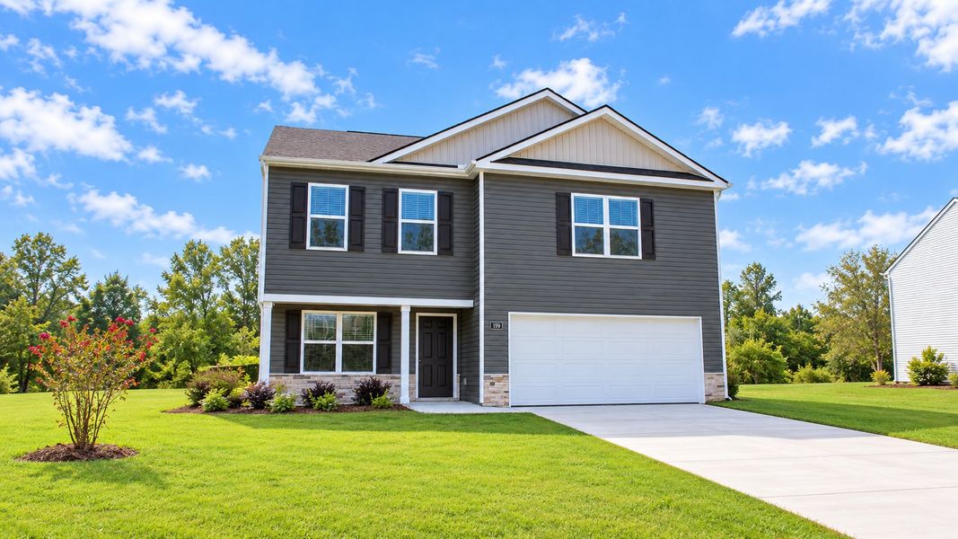 Front exterior of a new home in Owensby Farms, Dayton, TN, highlighting curb appeal (Image 21). Front exterior of a new home in Owensby Farms, Dayton, TN, highlighting curb appeal (Image 21).