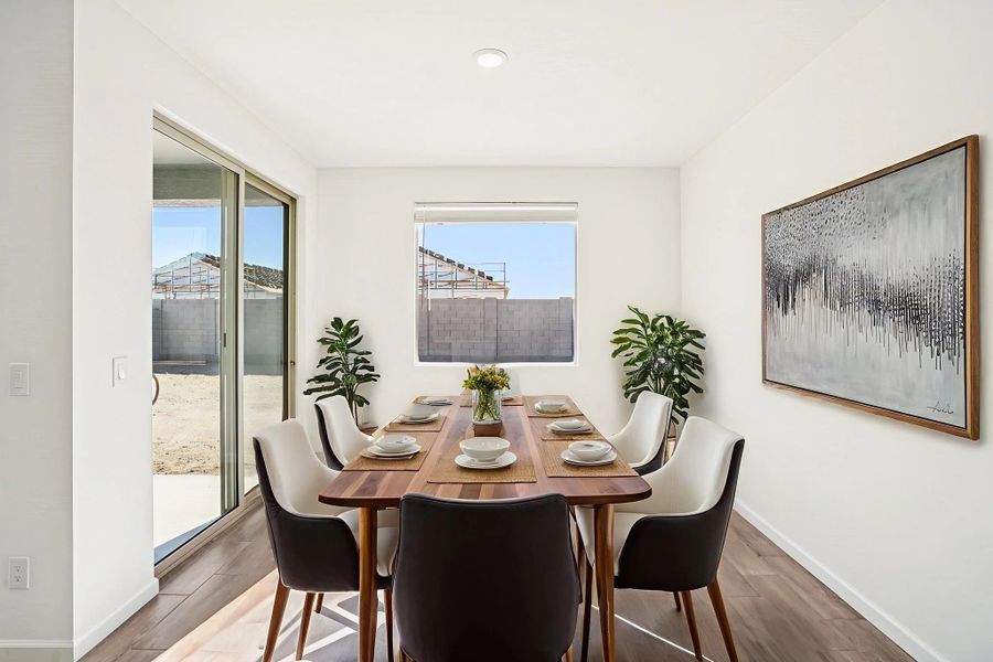 Dining. Virtually staged. Representative images and renderings are for illustrative purposes. Actual structural options and design finishes of home may vary.