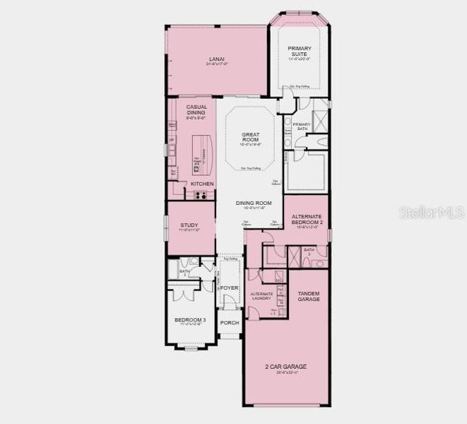 Structural options added include: Gourmet kitchen, casual dining extension, study with pocket doors in place of flex, bay window at primary suite, extended covered lanai, tray ceiling at primary suite and gathering room, 8' interior doors, and tandem garage.