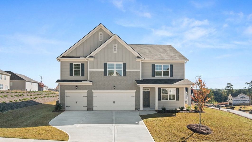 Representative exterior photo of a completed home built from the MANSFIELD by D.R. Horton in Thompson Ridge, Dallas, GA (Image 1).