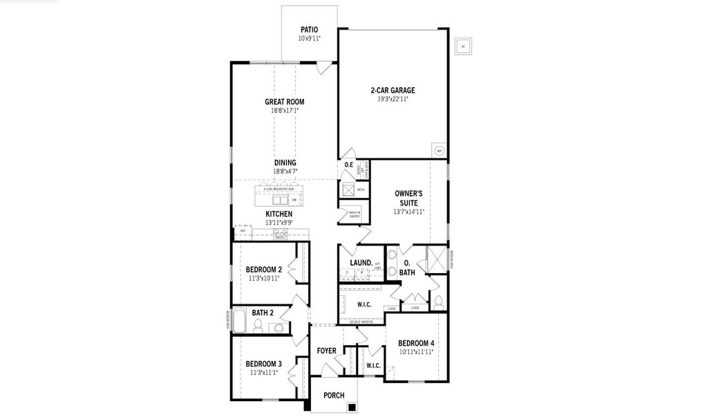 2D floor plan layout for the Conroe by Mattamy Homes in Bridges at Preston Crossings, Gunter, TX (Image 3).