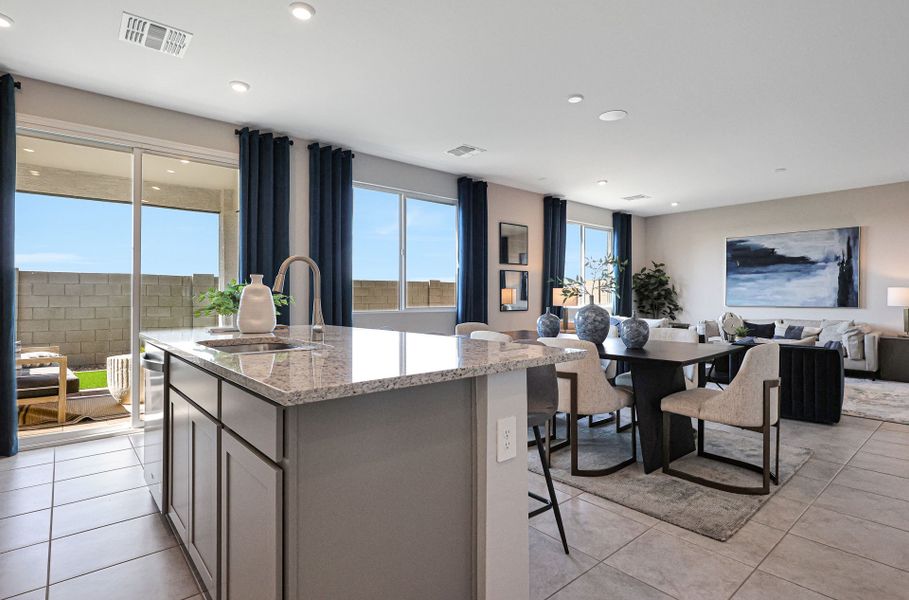 A kitchen with a large island.