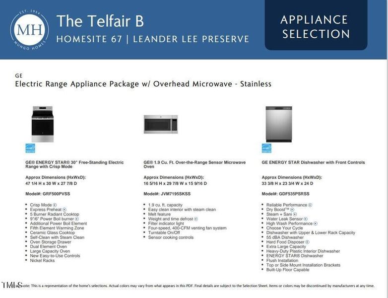 appliance selections