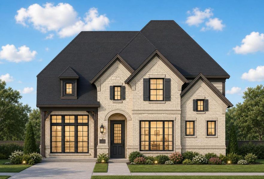 Representative exterior photo of a completed home built from the Royal Alexandria II by Grand Homes in Edgewater, Fate, TX (Image 2). Representative exterior photo of a completed home built from the Royal Alexandria II by Grand Homes in Edgewater, Fate, TX (Image 2).