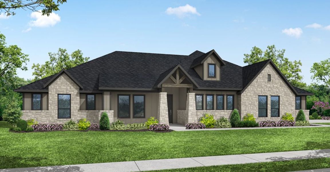 Front exterior of a new home in Estates of Palmer, Palmer, TX, highlighting curb appeal (Image 1).