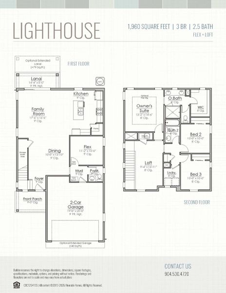 2D floor plan layout for the Lighthouse by Riverside Homes in Mariposa at EverRange 40' Series, Jacksonville, FL (Image 3).