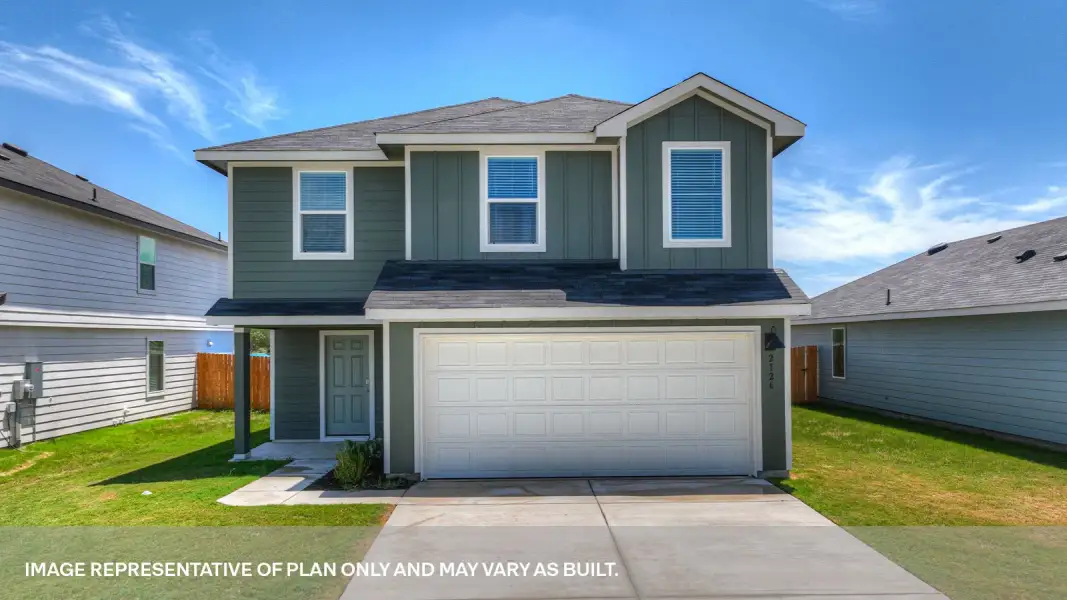 Front exterior of a new home in Hymeadow, Maxwell, TX, highlighting curb appeal (Image 1). Front exterior of a new home in Hymeadow, Maxwell, TX, highlighting curb appeal (Image 1).