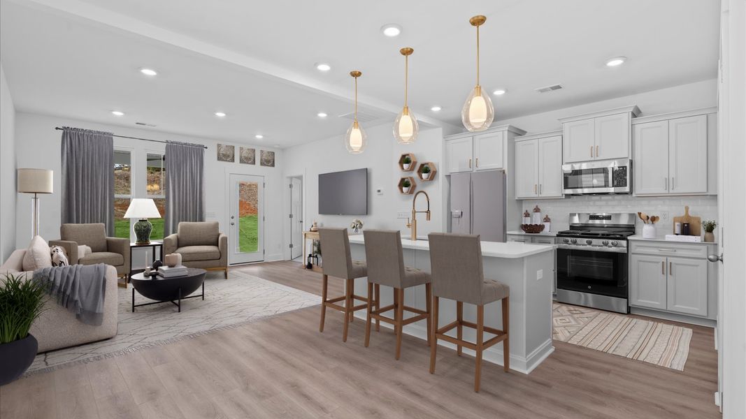 Well-designed kitchen with a center island and tasteful finishes that elevate everyday living at Pleasant Falls in Moore, SC
