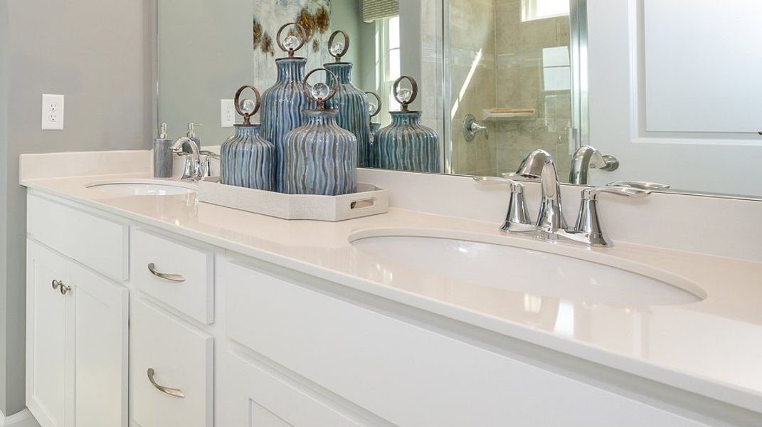 Chateau TH EI Owners Suite Dual  Vanities Moen Chrome Goose Neck Faucets