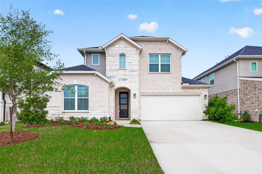 New Construction – Never Lived in! This stunning 2025 D R Horton 4 bedroom (2 bedrooms Down), 3.5 baths “Rockdale Plan” is breathtaking! This 2-story home features a beautiful brick-and-stone elevation with elegant stucco accents and an inviting front porch.