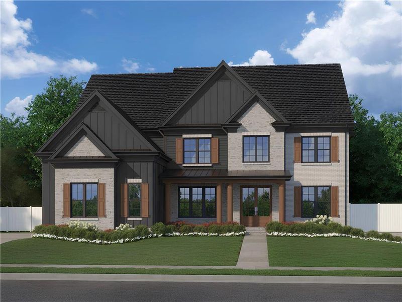 Front exterior of a new home in , Cumming, GA, highlighting curb appeal (Image 1). Front exterior of a new home in , Cumming, GA, highlighting curb appeal (Image 1).