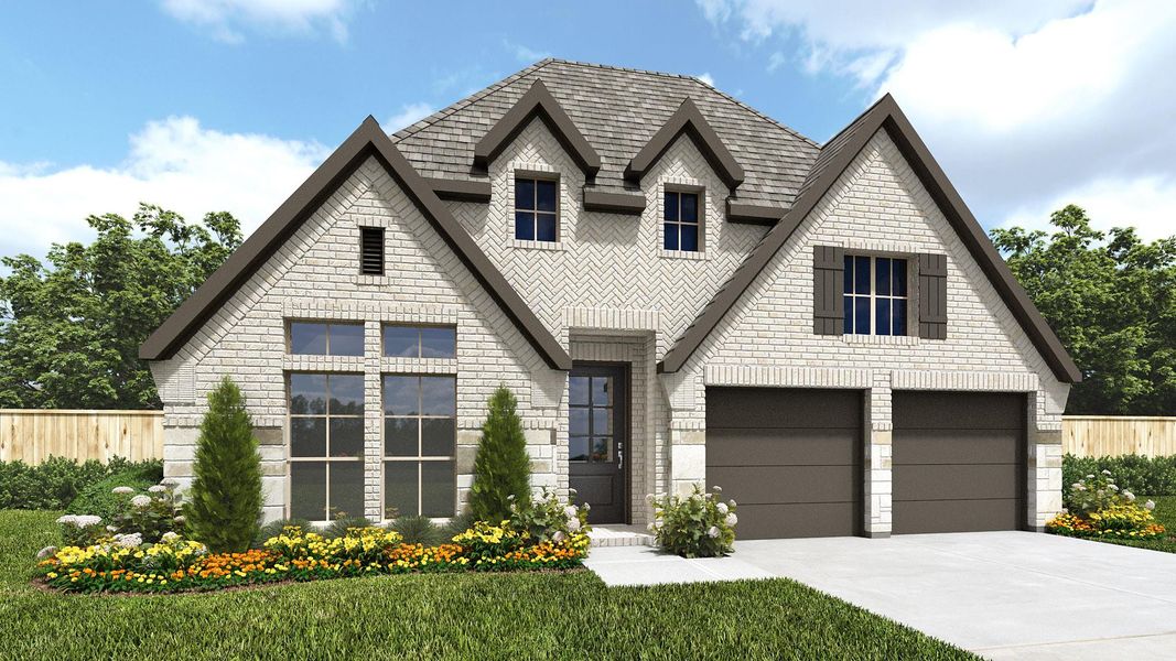 Front exterior of a new home in Woodhavyn 50', Magnolia, TX, highlighting curb appeal (Image 2). Front exterior of a new home in Woodhavyn 50', Magnolia, TX, highlighting curb appeal (Image 2).