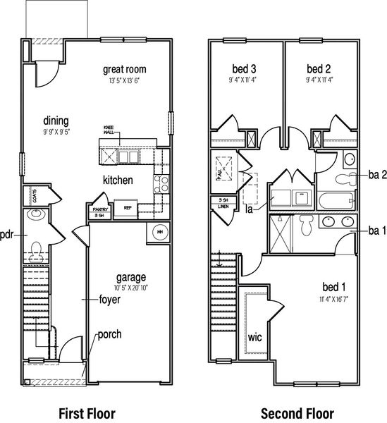 2D floor plan layout of this home in Chestnut Ridge Townhomes, Greenville, SC (Image 4).