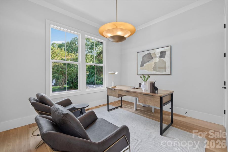 Office/playroom/guest bed...you pick. Closet with built-ins to the right, curated light fixture