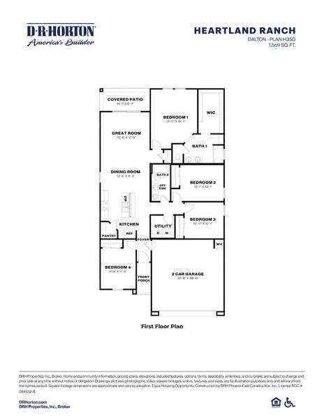 2D floor plan layout for the Dalton by D.R. Horton in Heartland Ranch, Coolidge, AZ (Image 4).