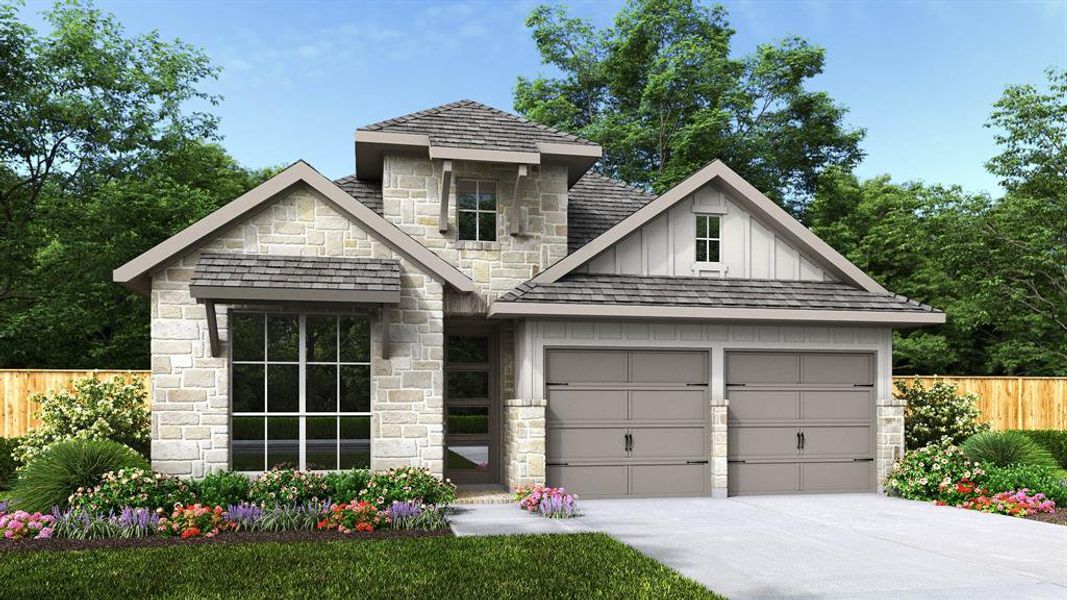 Front exterior of a new home in Ventana 50', Fort Worth, TX, highlighting curb appeal (Image 1). Front exterior of a new home in Ventana 50', Fort Worth, TX, highlighting curb appeal (Image 1).