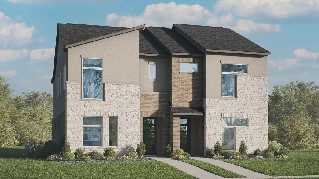 Front exterior of a new home in Collin Creek, Plano, TX, highlighting curb appeal (Image 1). Front exterior of a new home in Collin Creek, Plano, TX, highlighting curb appeal (Image 1).