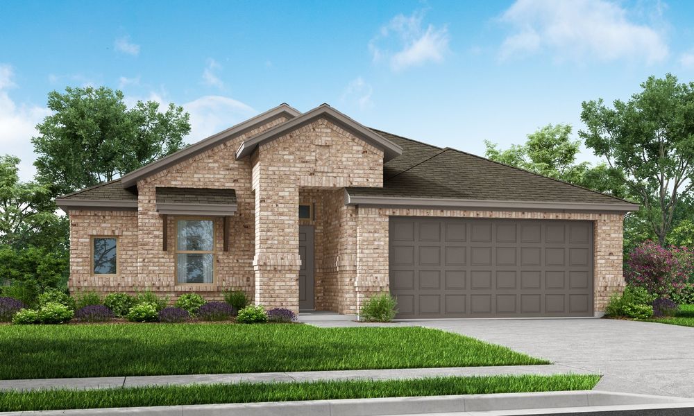 Representative exterior photo of a completed home built from the Lincoln by Impression Homes in Keeneland, Aubrey, TX (Image 9). Representative exterior photo of a completed home built from the Lincoln by Impression Homes in Keeneland, Aubrey, TX (Image 9).