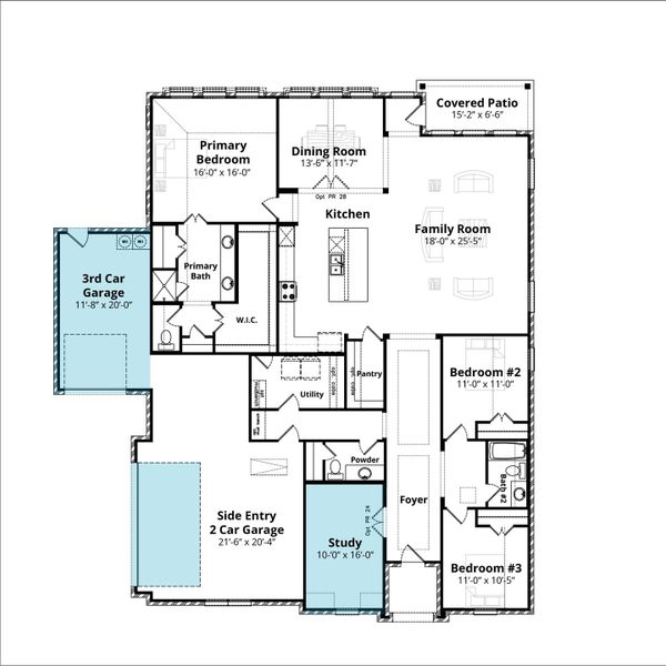 2D floor plan layout for the Richmond by John Houston Homes in Byrum Ranch, Maypearl, TX (Image 8).