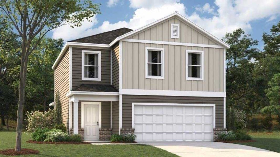 Front exterior of a new home in Evergreen Landing, Rossville, GA, highlighting curb appeal (Image 1).