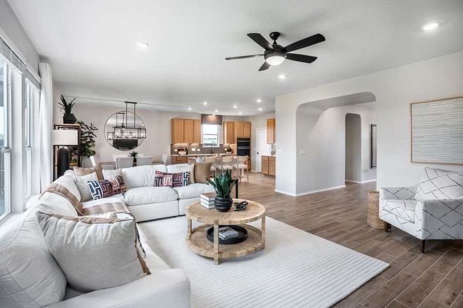 Representative furnished interior of a home built from the Plan 2897 Modeled by KB Home in Stoney Chase, Del Valle (Image 5).
