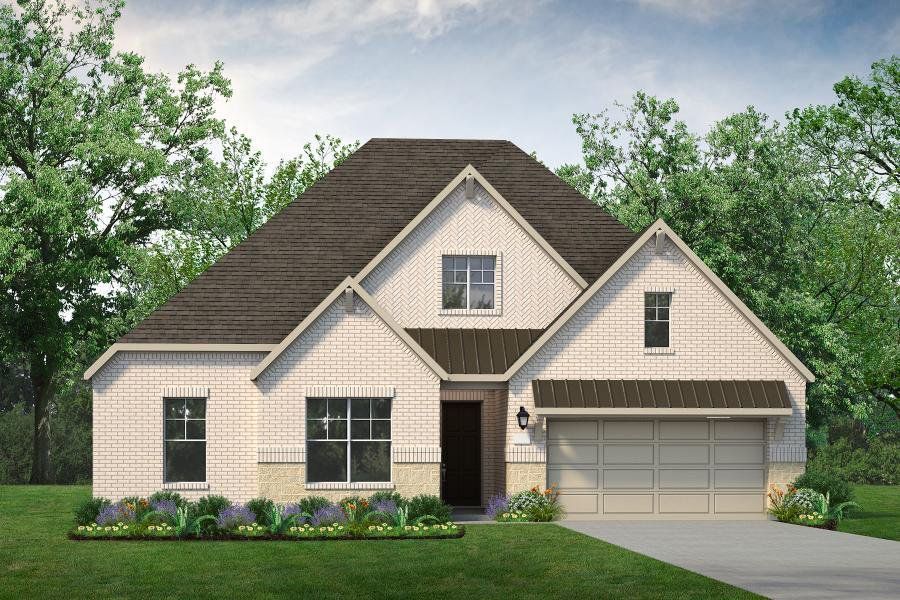 Front exterior of a new home in Edgewater, Fate, TX, highlighting curb appeal (Image 1). Front exterior of a new home in Edgewater, Fate, TX, highlighting curb appeal (Image 1).