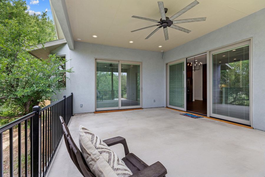 Double sliding doors from primary suite and main living areas. Double sliding doors from primary suite and main living areas.